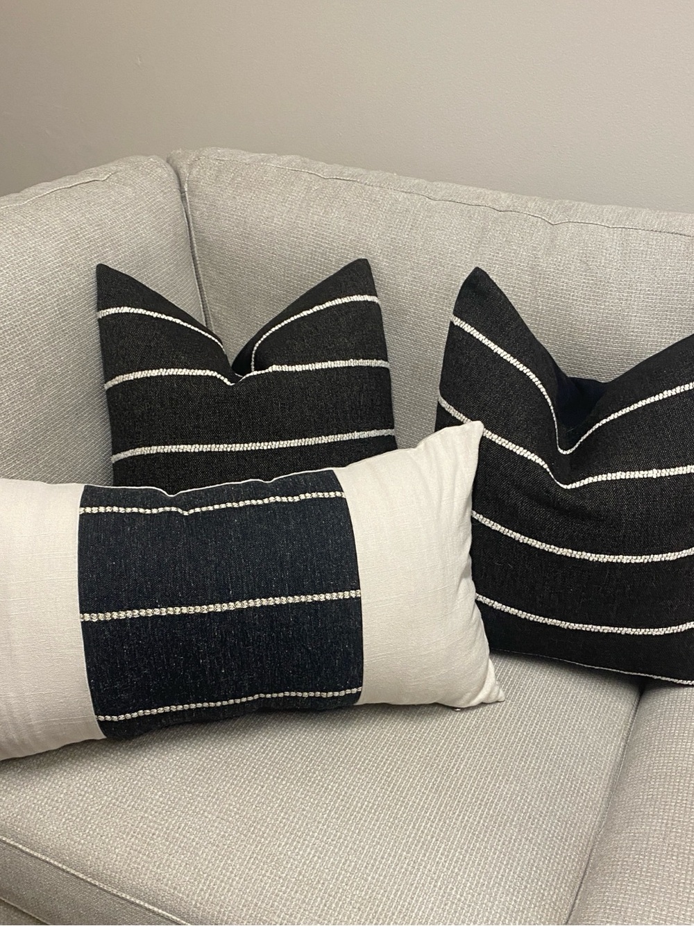 CB2 Cushion Cover Set of 3 Linen Stripes Neutral Black Pillow Cover Combo